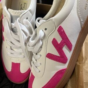Vintage Havana Crisp 12 in Neon Pink. White and Pink Sneakers